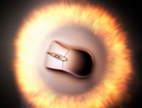 Computer mouse encircled with firey flare