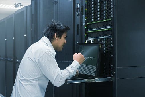 System administrator finish working in data center