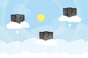 Servers on clouds in the sky